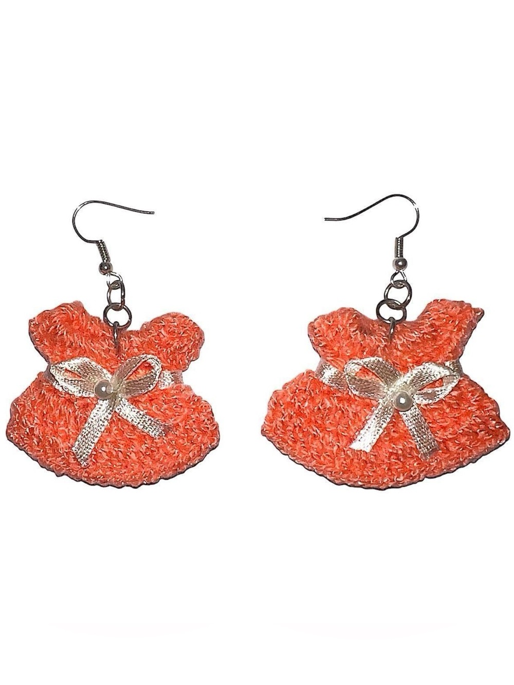 Handmade knit Orange dress earrings.